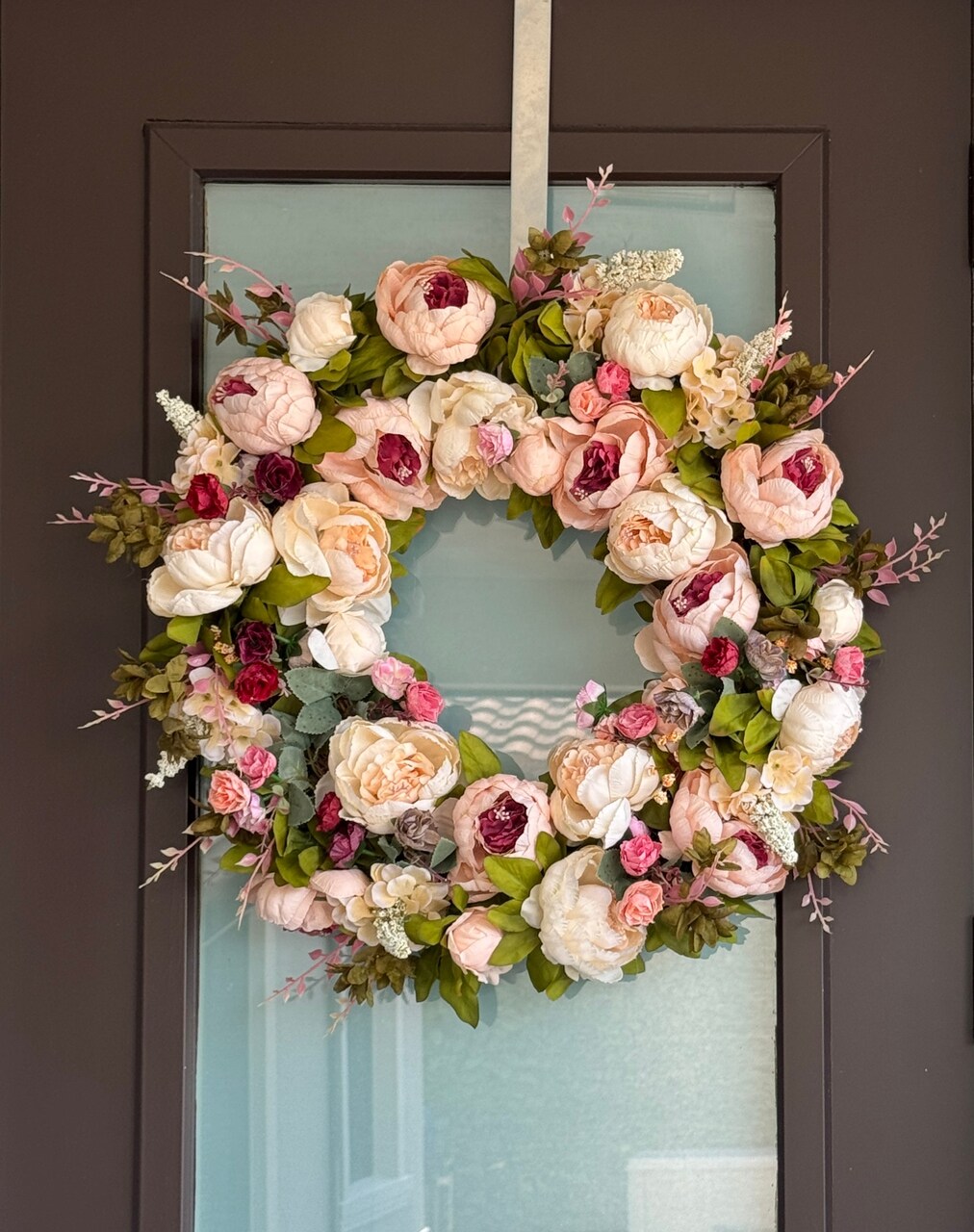 Zoey Blush Burgundy Silk Peony Flower Wreath 23" All Season Indoor Outdoor Fall Autumn